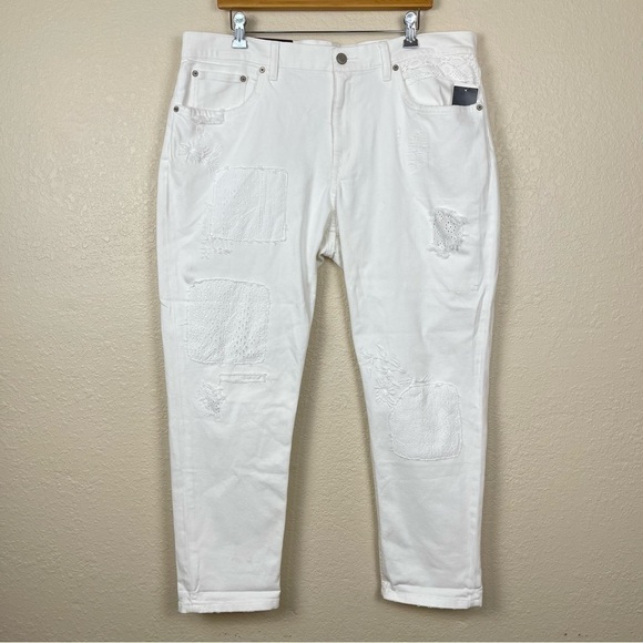 Lauren Ralph Lauren White Eyelet Patchwork Relaxed Tapered Jeans Size 16 Women - Picture 2 of 16
